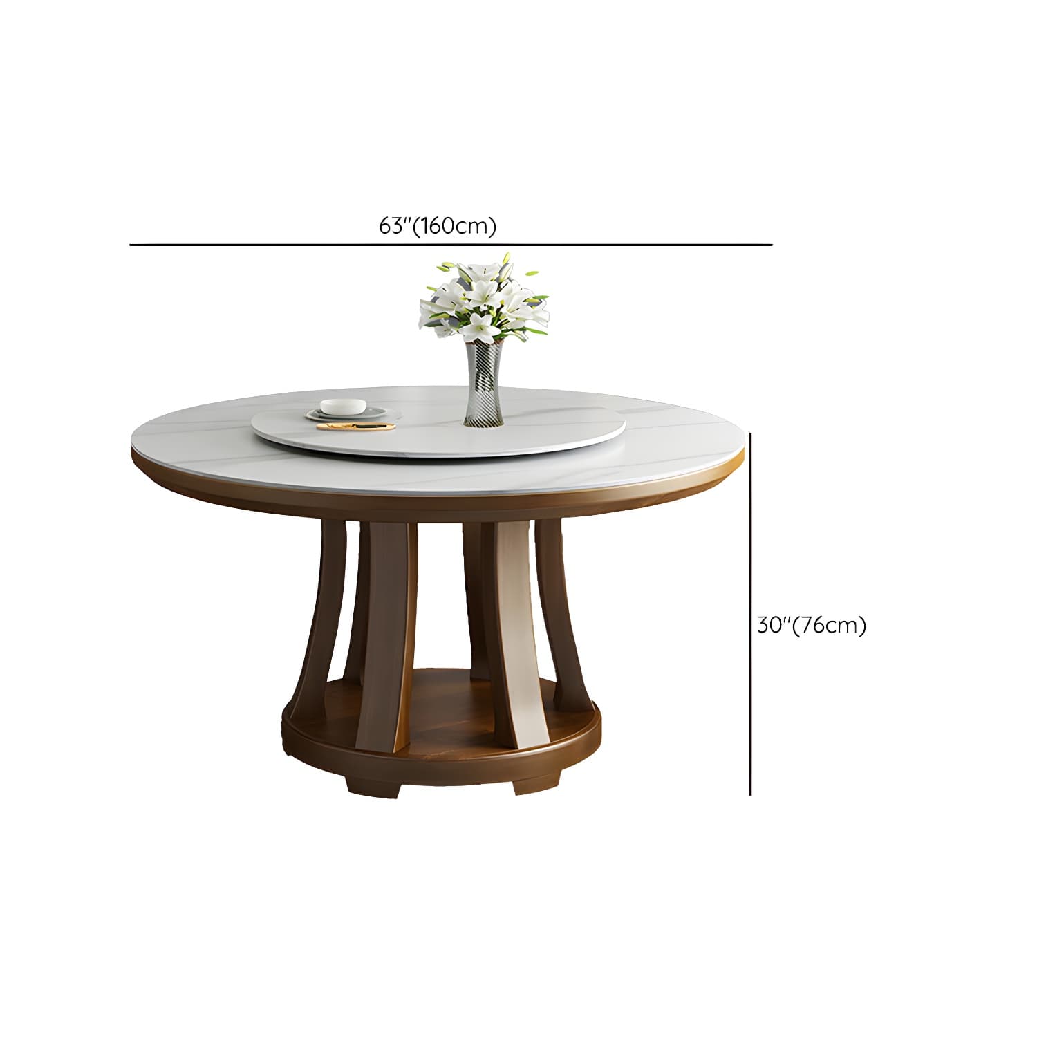 Modern Wood Dining Table Set with White Table top and Solid Wood Brown Base thumbnail 12