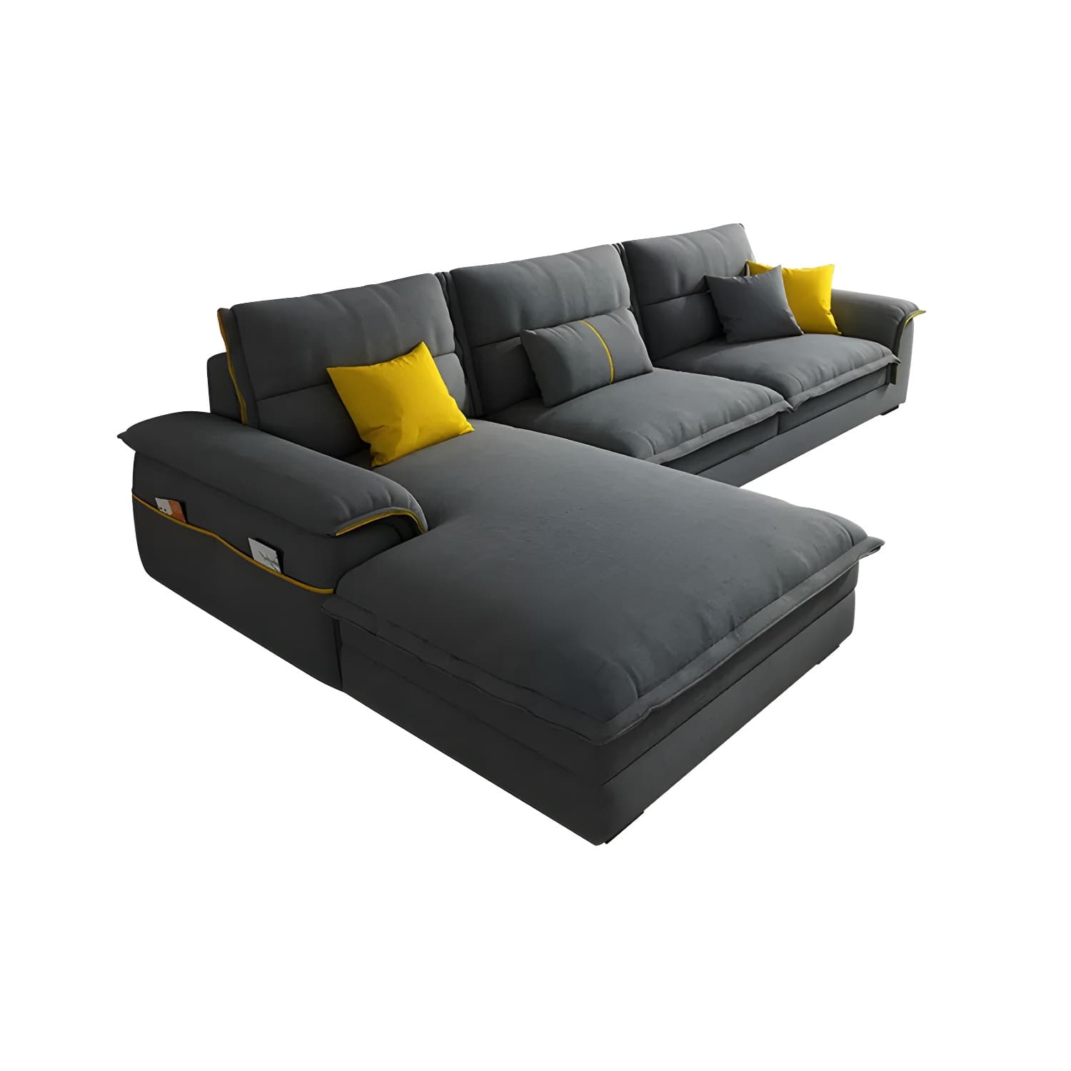 Modern Gray Cotton and Linen Sectional Sofa with Wood Frame and Storage Included thumbnail 14