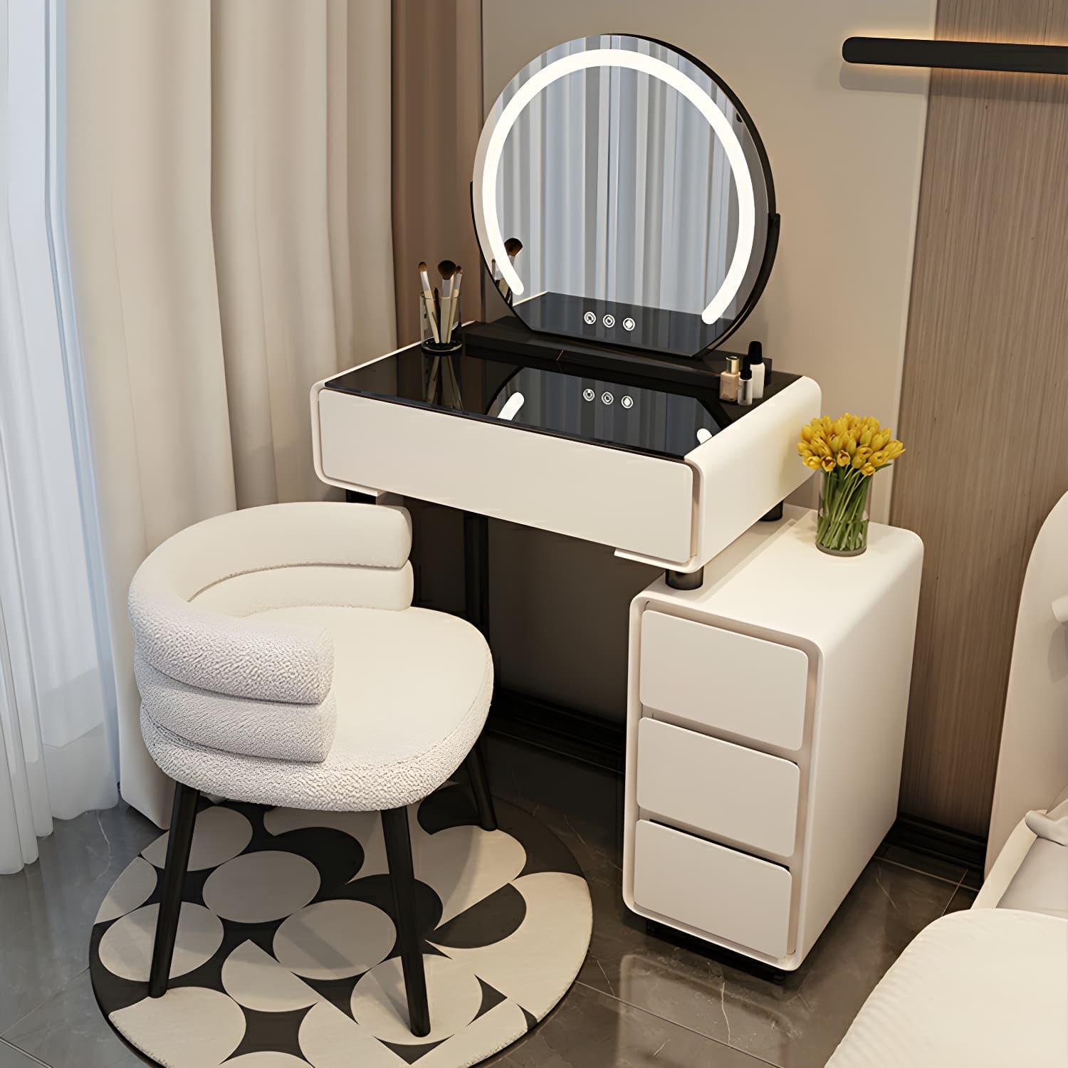 Solid Wood Stylish Makeup Vanity Set with Drawers in Modern Style thumbnail 3