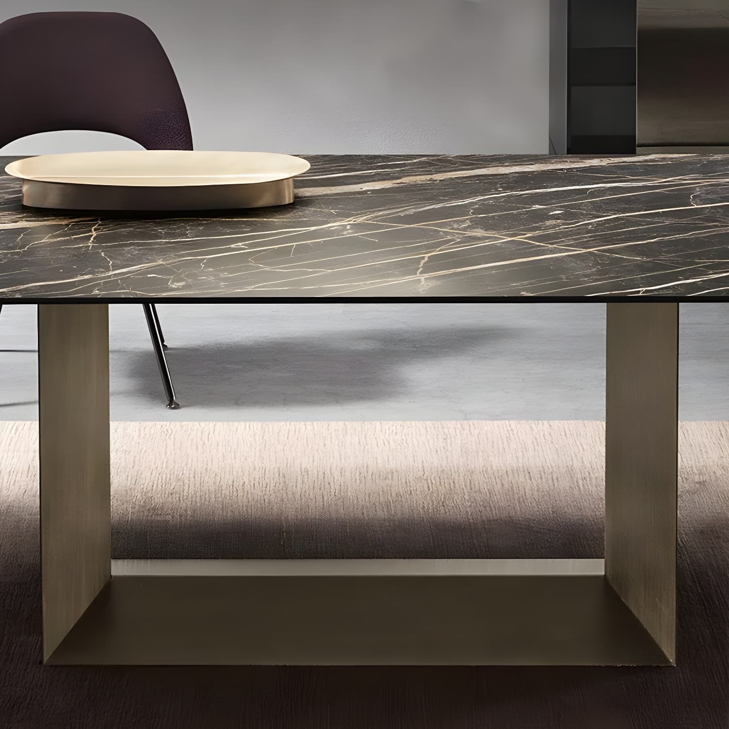 Rectangular Sintered Stone Dining Table Modern Furniture with Steel Base for Home thumbnail 9