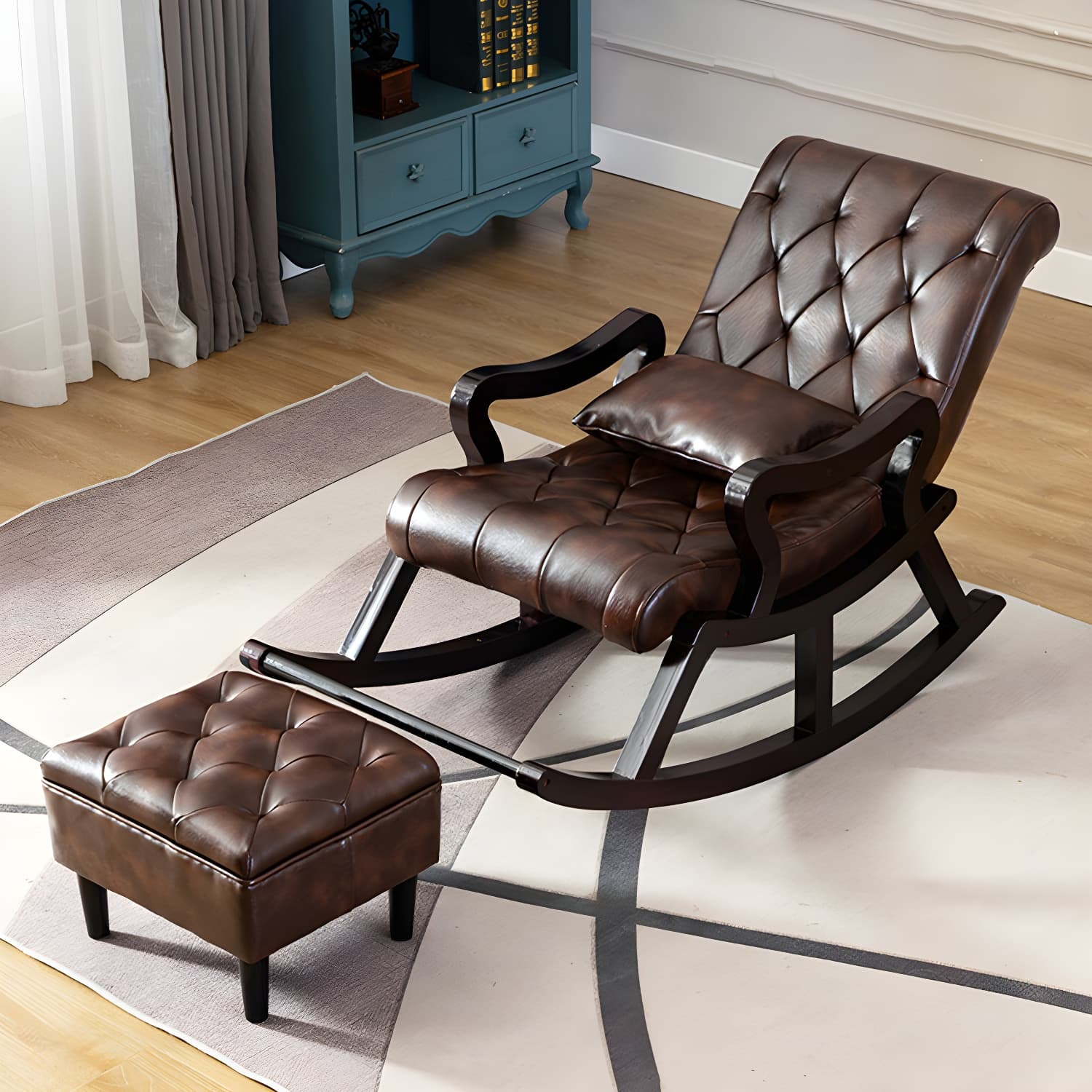 49" Wide Solid Wood Faux Leather Rocking Accent Chair with Legs thumbnail 12