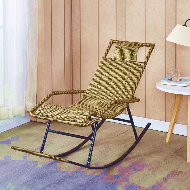 Ergonomic Wicker Front Porch Rocking Chairs with Rear Back, Stationary thumbnail 9