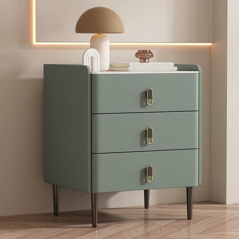 Modern Faux Leather Bachelor's Chest with Stone Countertop, 3 Drawers thumbnail 12