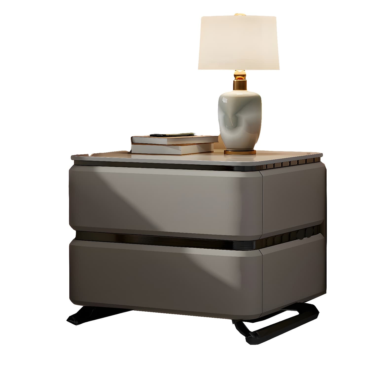 Small Modern Faux Leather Nightstand with Drawer Storage in Stone Finish thumbnail 26