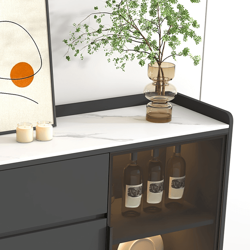 Ground Buffet Table/Server with Stone Countertop, Glass Doors, and Flexible Shelf Storage Compartment thumbnail 10