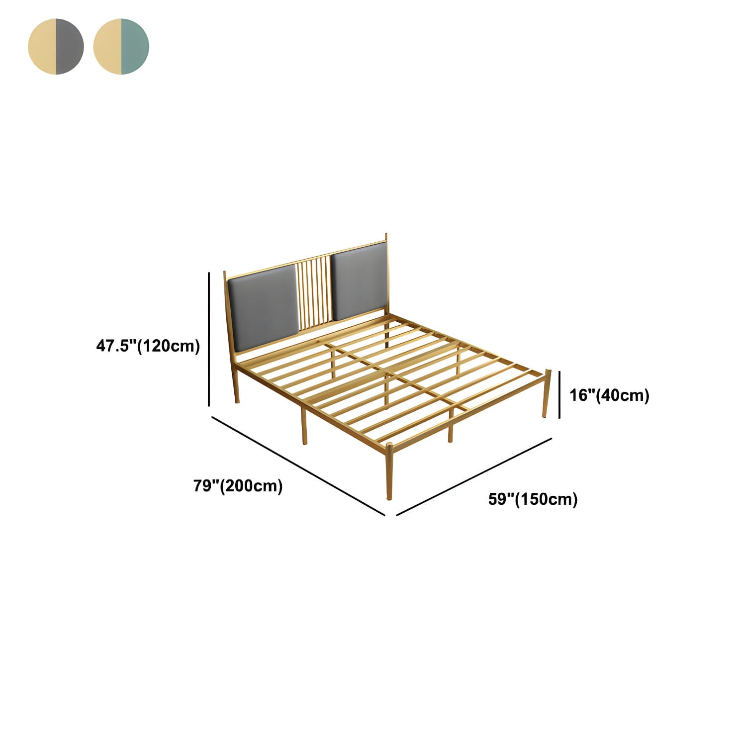 Golden Metal Bed Frame Set Glam 47.24" H Wire-Grid Open-Frame Bed with Headboard thumbnail 14