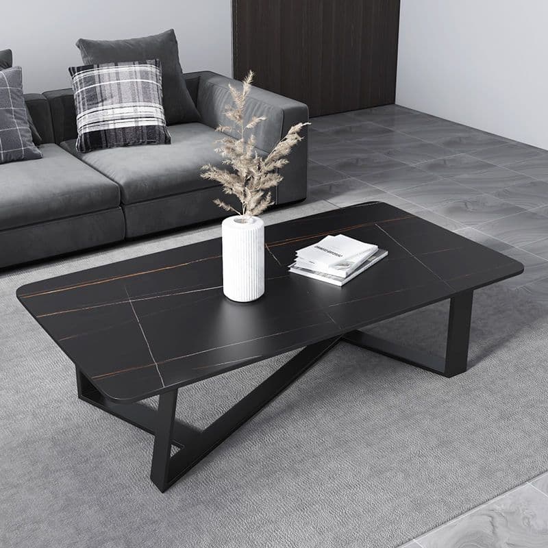 Funky Square Sintered Stone Coffee Table with X Base, Scratch-immune, and Single Set thumbnail 7