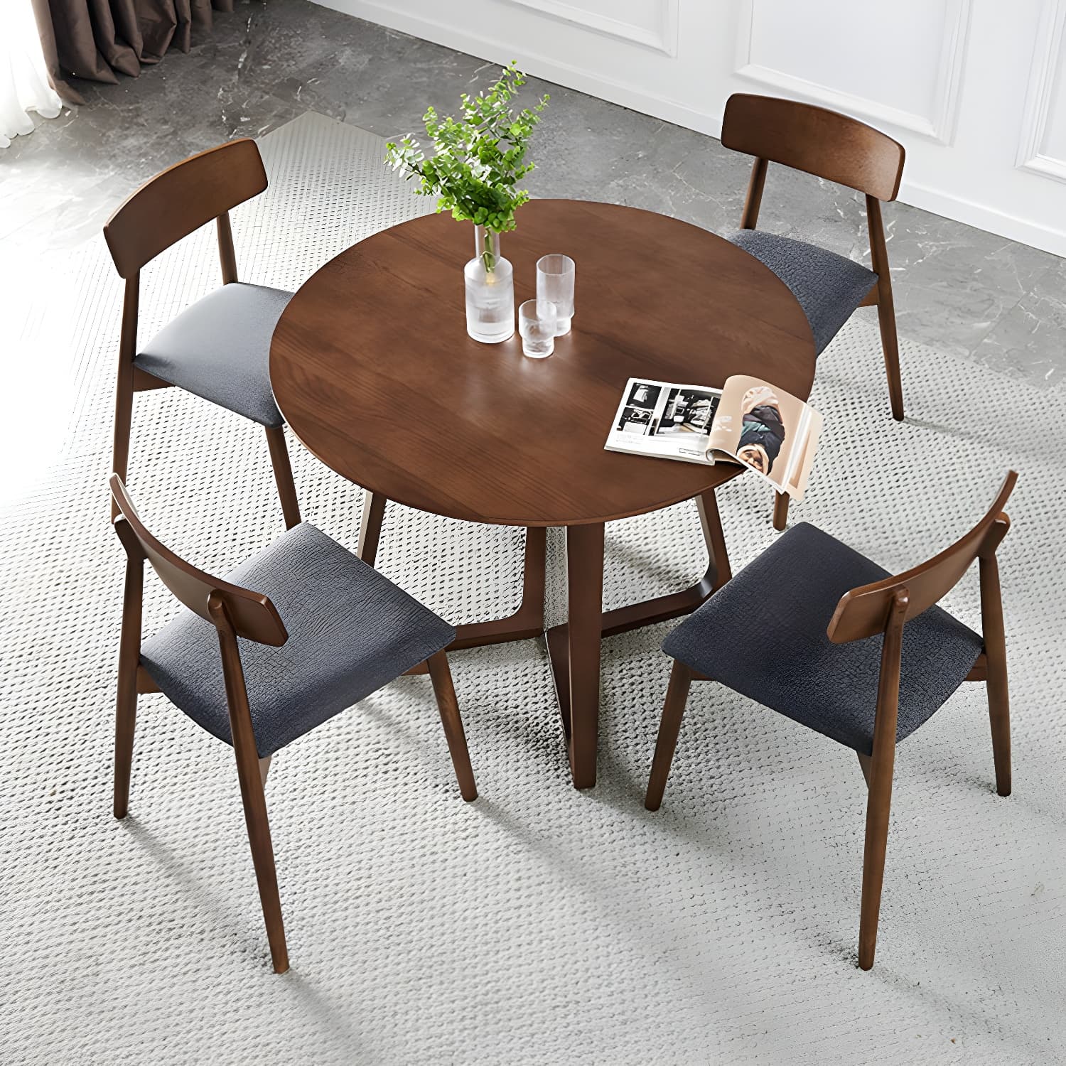 Simple Walnut Ash Dining Table Double Solid Wood Pedestal Home Table thumbnail 11