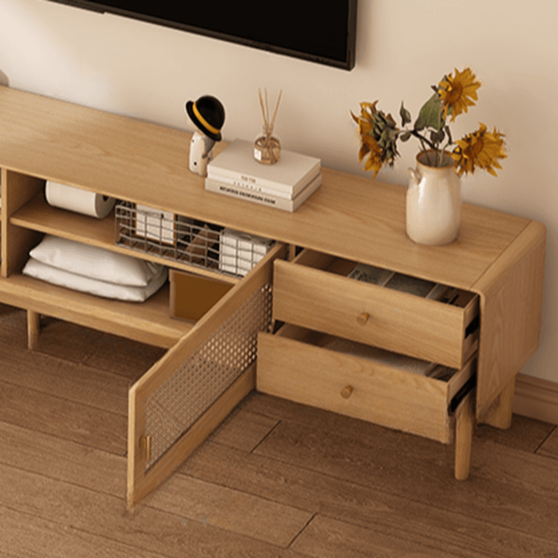 Solid+Engineered Wood TV Stand with 4 Drawers, 2 Cabinets, Cable Management, and Variable Shelf thumbnail 5