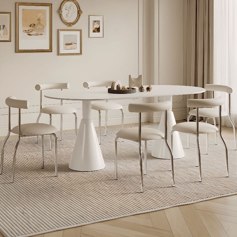 Simplistic Dining Table with Chalk Stone Top, Fixed Table, Seats 4 to 8, Scratch-immune thumbnail 5