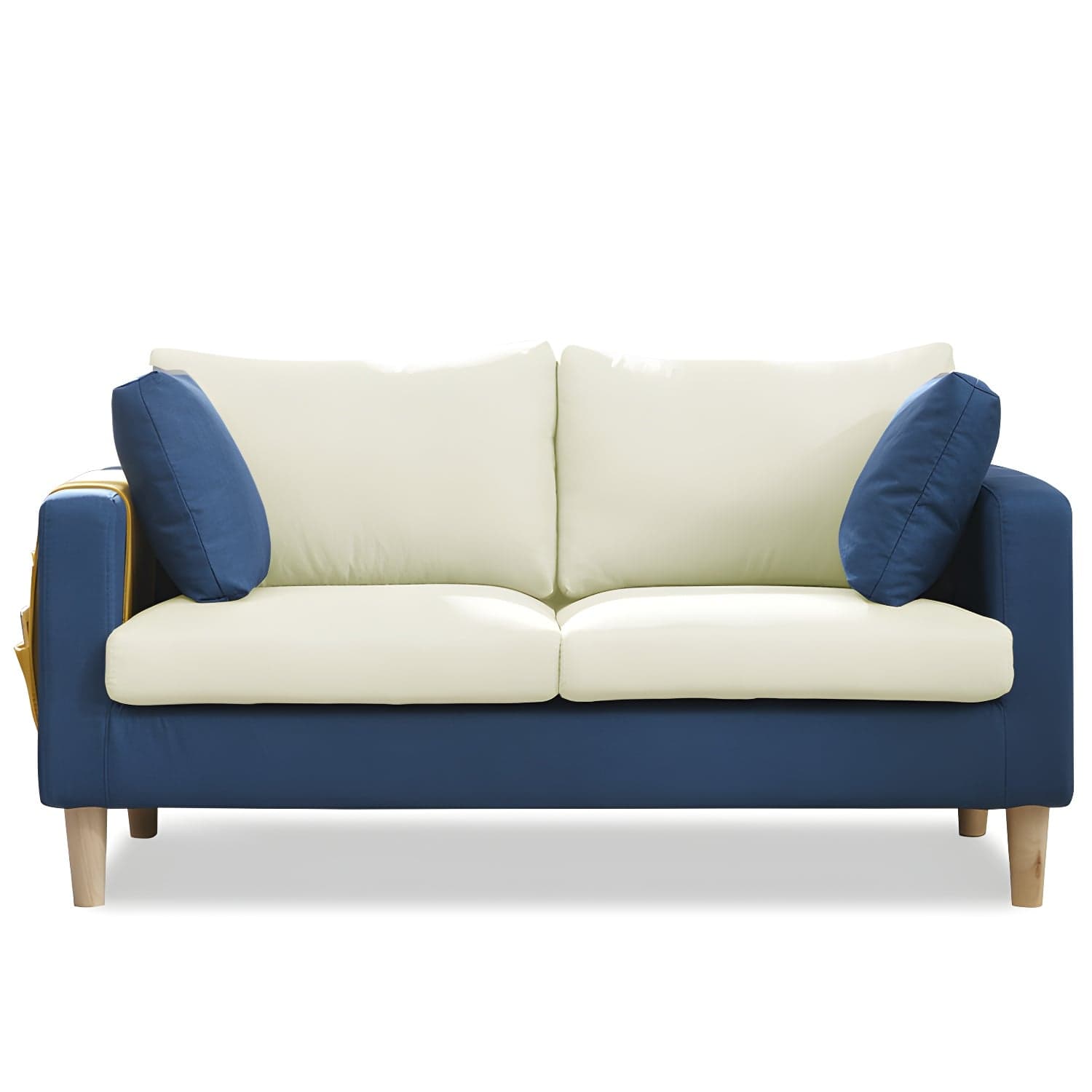 Contemporary Square Arm Couch Faux Leather Loveseat with Pillows thumbnail 3