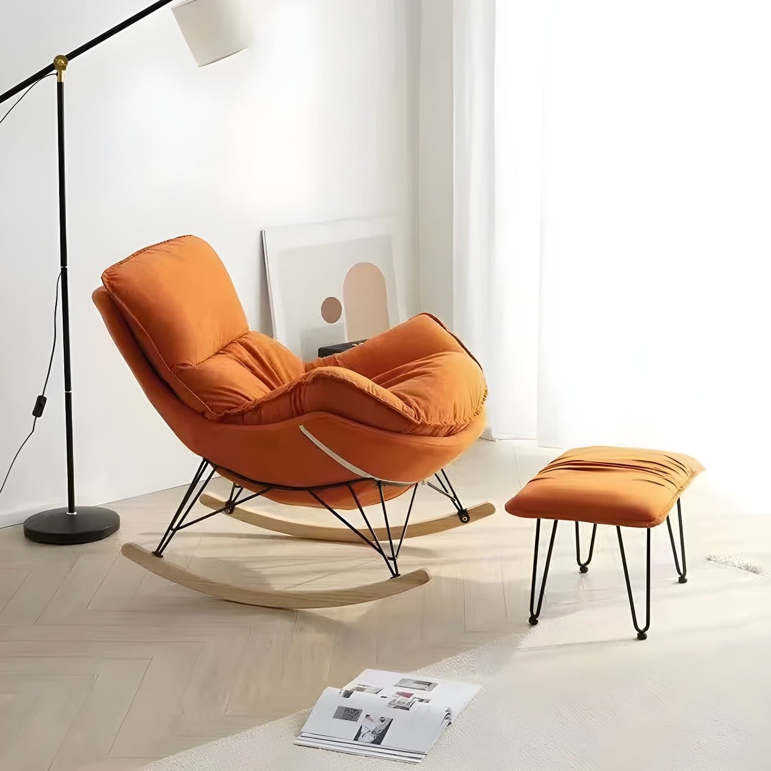Contemporary Indoor Rocking Chair with Sled Legs and Spindle Back thumbnail 10
