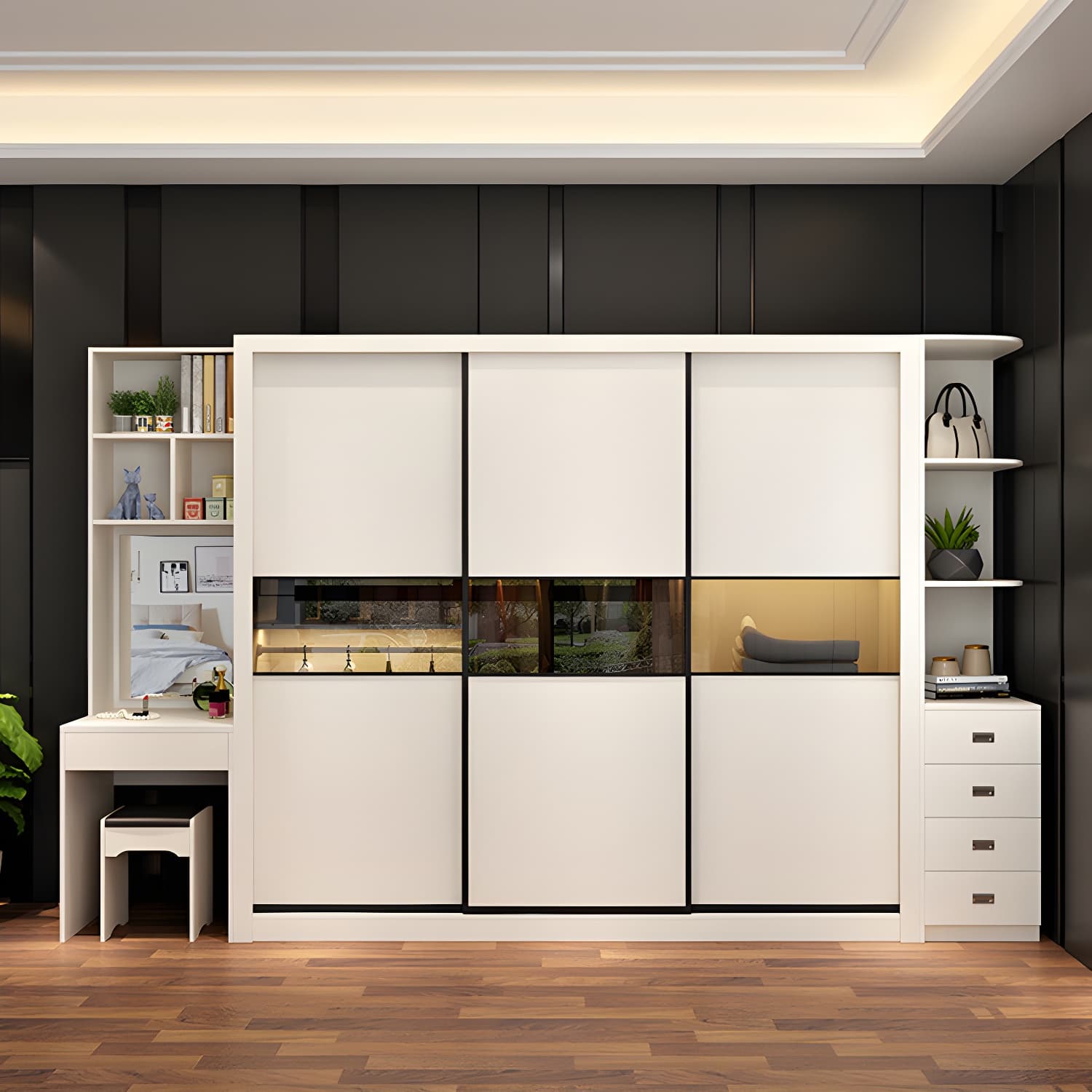 Contemporary Home Engineered Wood Wardrobe Freestanding Wardrobe Closet