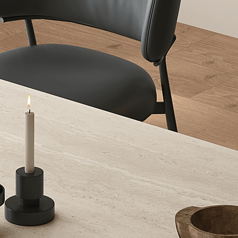 Dining Table Set with Rectangular Slate Stone Top and Two-sided Pedestal, Featuring Padded Chair with Back, 5-piece in Ivory thumbnail 5