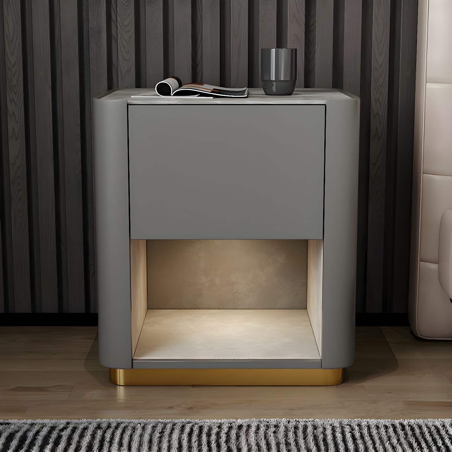 Modern Solid Wood and Slate Night Table Drawer Storage Bed Nightstand thumbnail 6