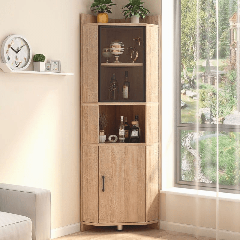 Gray/Wood Grain Unattached Accent Cabinet with Engineered Wood for Living Room thumbnail 3