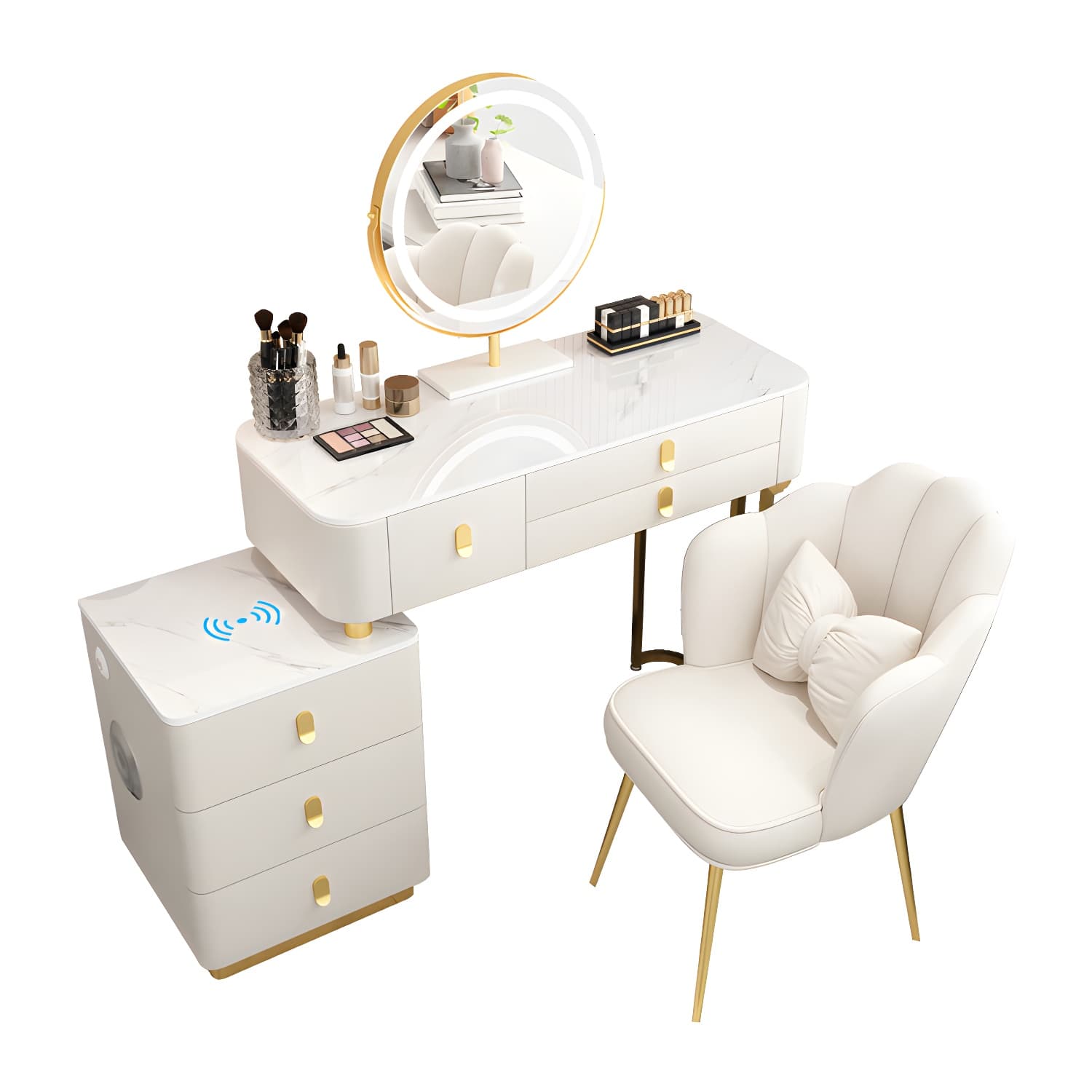 Glass Top Makeup Vanity Desk Lighted Mirror Makeup Vanity Set thumbnail 9