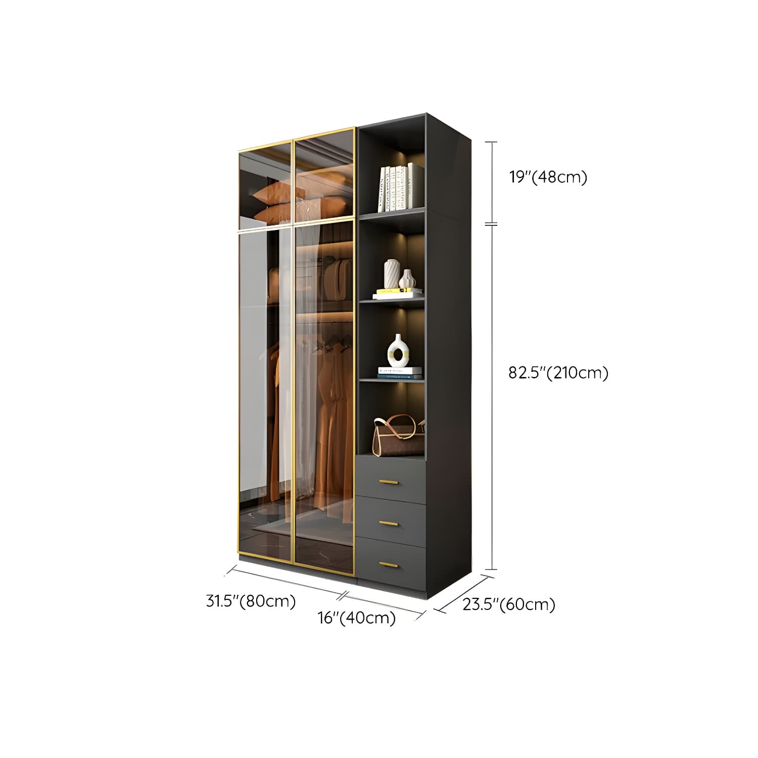 Modern Black Wood Wardrobe Armoire with Soft-Close Drawers & Clothing Rod thumbnail 33