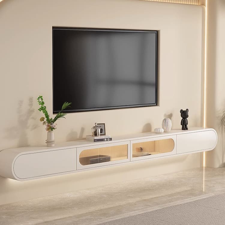 Beige Wood TV Stand with Drawers and Cabinet for Modern Style thumbnail 3