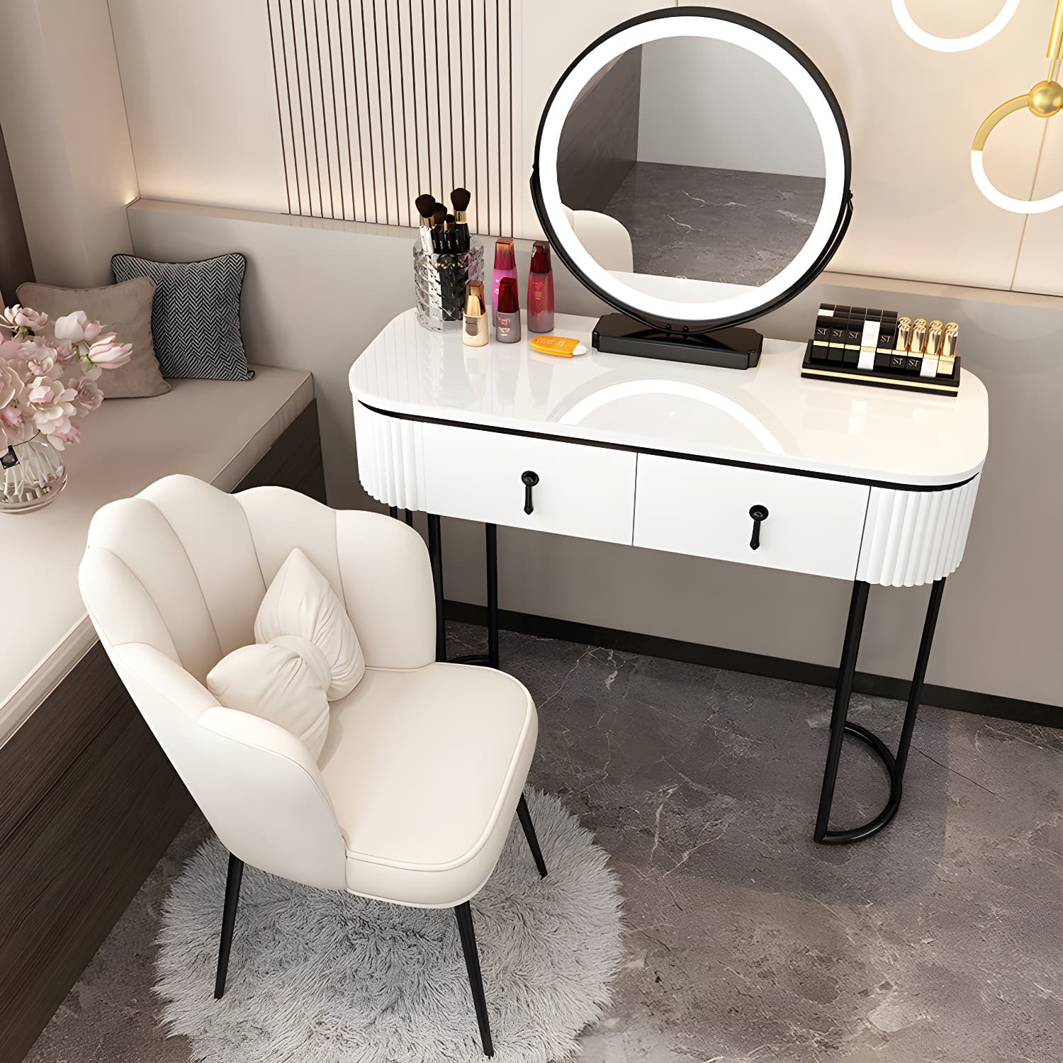 Lighted Mirror Makeup Vanity Storage Box Vanity Dressing Table for Bedroom thumbnail 9