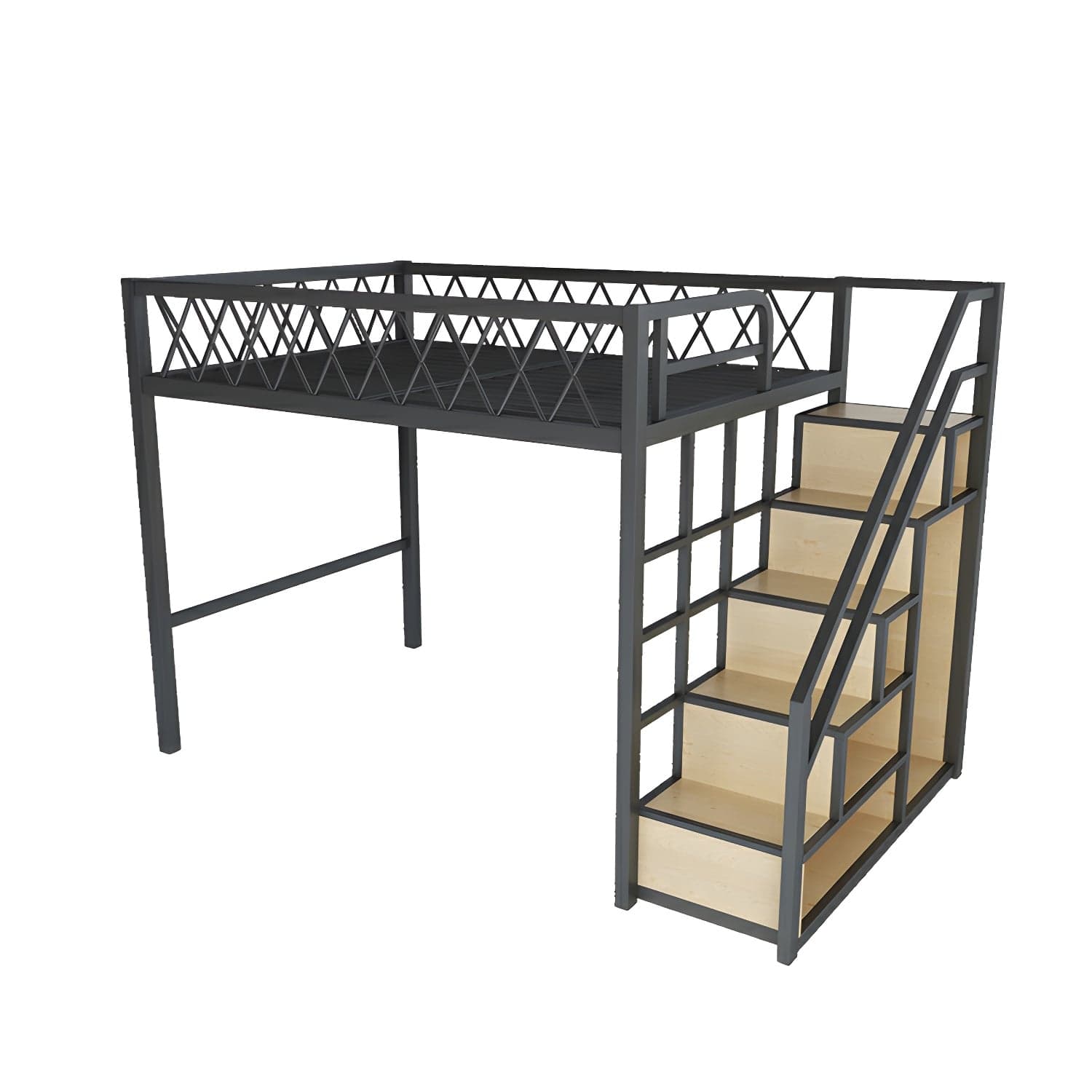 Modern Wood/Metal Bed with Light Wood Tone & Tall Clearance Storage Cabinets thumbnail 1