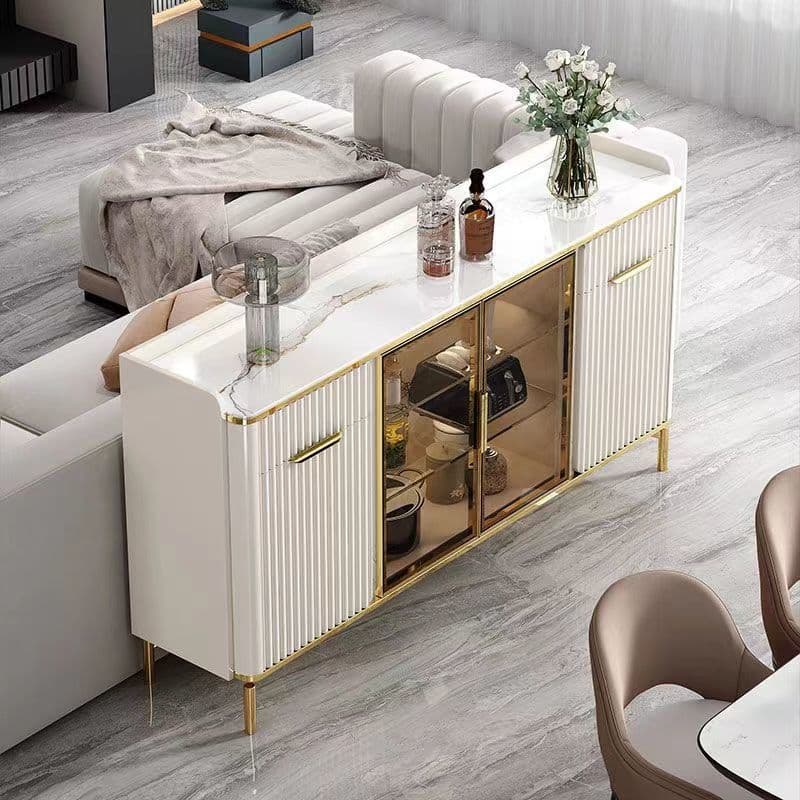 Floor Server/Buffet Table in Slab for Living Room with Glass Doors and Slate Countertop in a Luxurious Style thumbnail 3