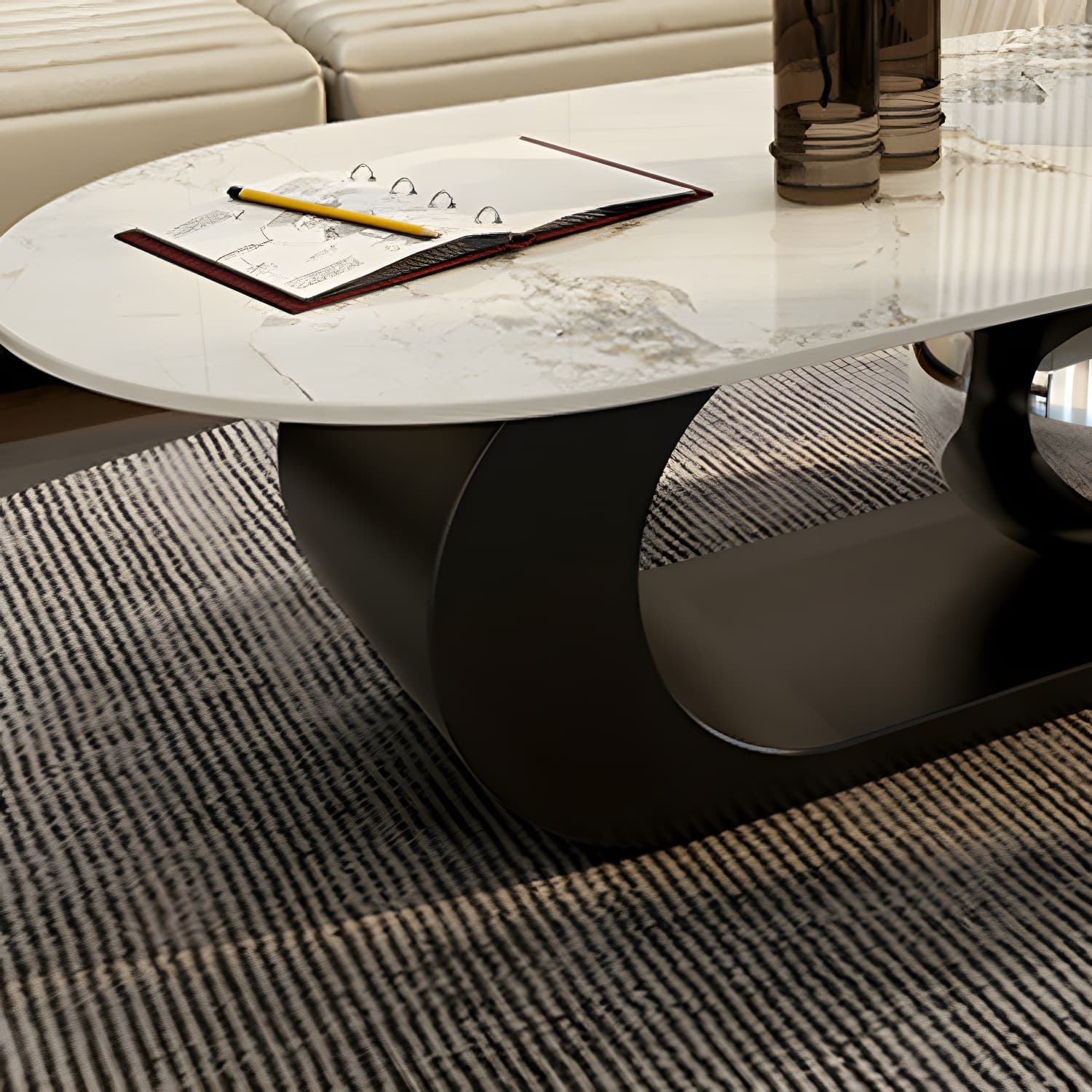 14"H Glam Coffee Table Slate Oval Pedestal Coffee Cocktail Table thumbnail 10