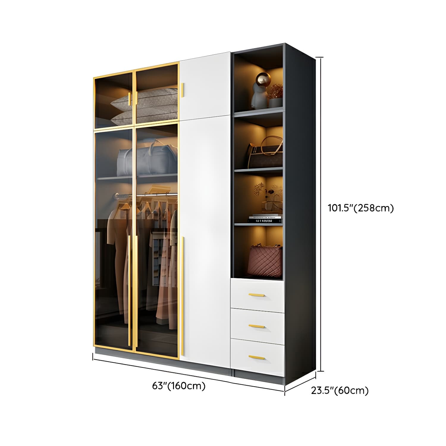 Contemporary Color Block Glass Doors Combination Armoire with Shelves Storage thumbnail 29