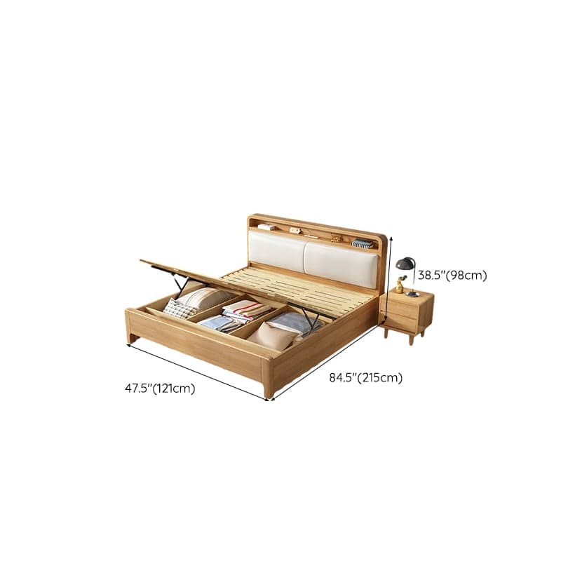 Scandinavian Solid Wood Bed with Four Legs and Upholstered Headboard thumbnail 15