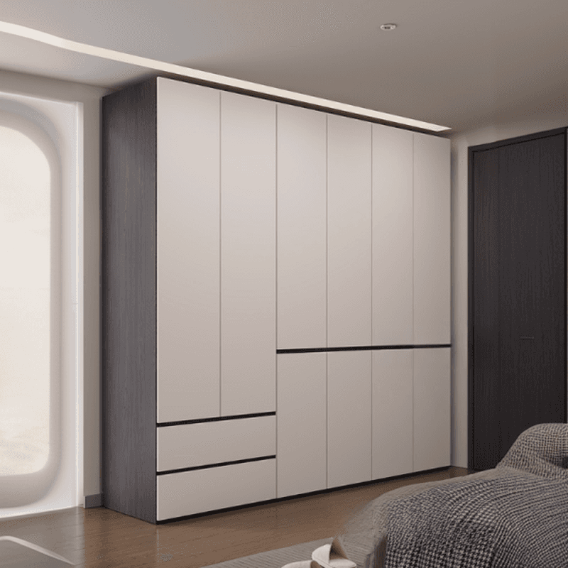 Light Gray Modish Manufactured Wood Independent Armoire Cabinet with 2 Drawers/4 Drawers, Interior Shelves, and Clothing Rod