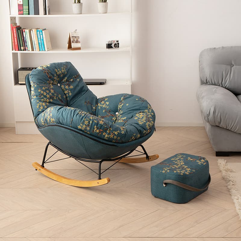 Natural Stationary Wingback Living Room Rocking Chair with Back thumbnail 8