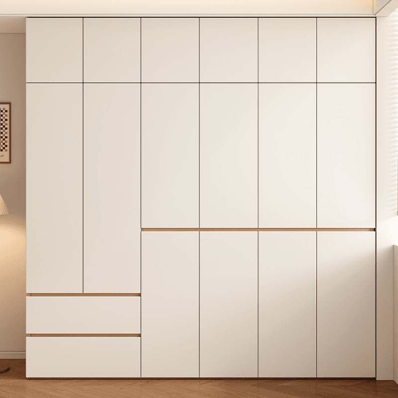 Chalk Modish Laminate Wardrobe Closet with Soft Close Drawer, Soft Close Door, Interior Shelves, and Clothing Rod thumbnail 1