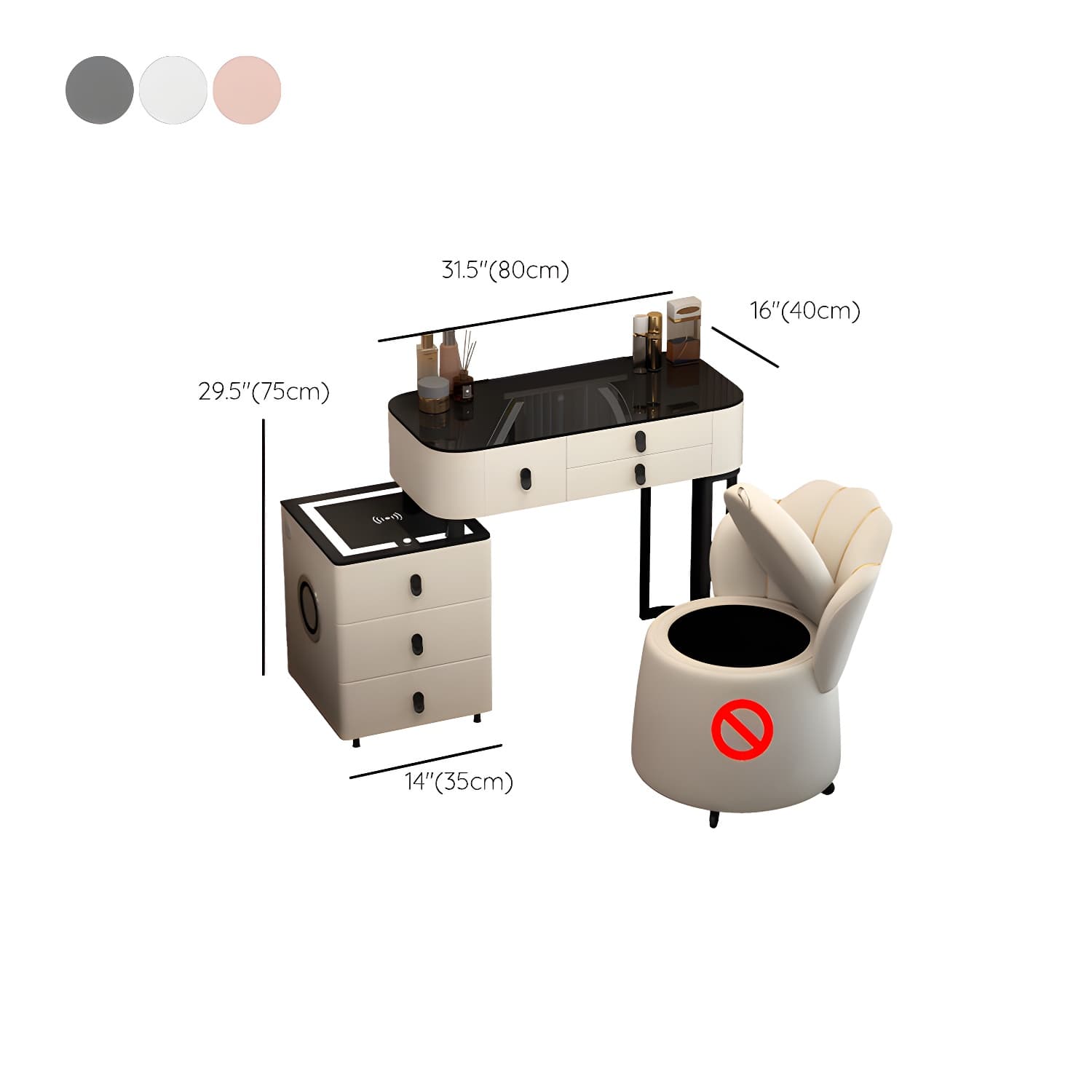 Lighted Mirror Vanity Dressing Table Set with Storage Drawers thumbnail 14
