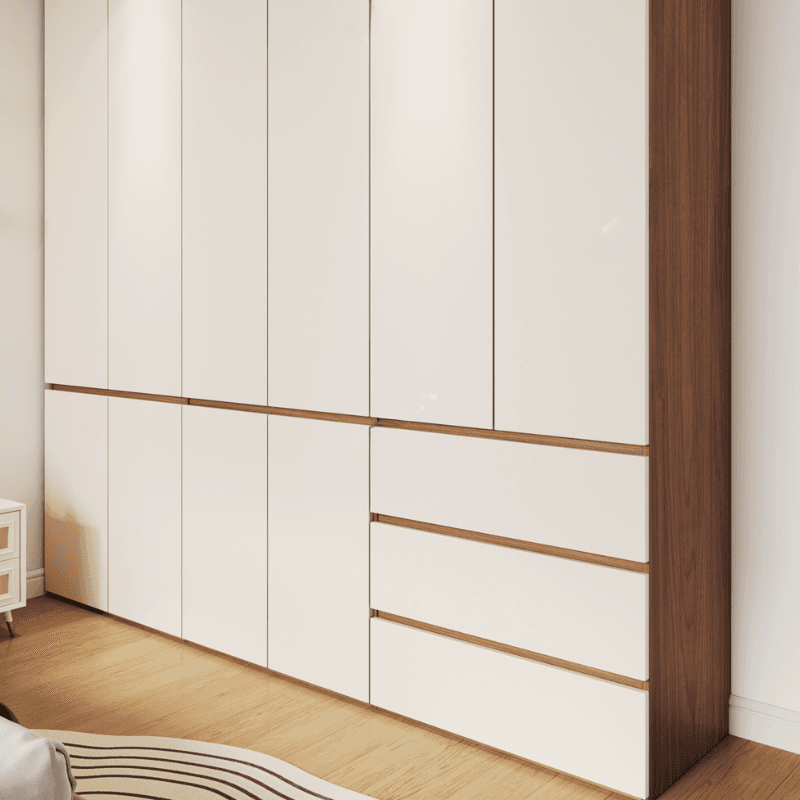 White Minimalist Manufactured Wood Independent Wardrobe Closet with Soft Close Drawer, Soft Close Door, and Interior Shelves thumbnail 4