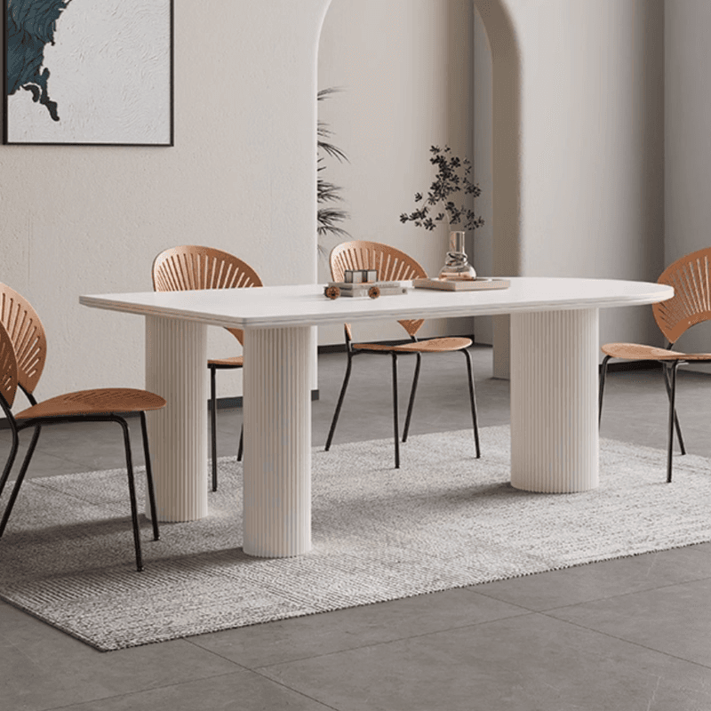 Modern Simple Style Stone Dining Table Set with Twin Support Base and Fixed Table in Chalk thumbnail 9