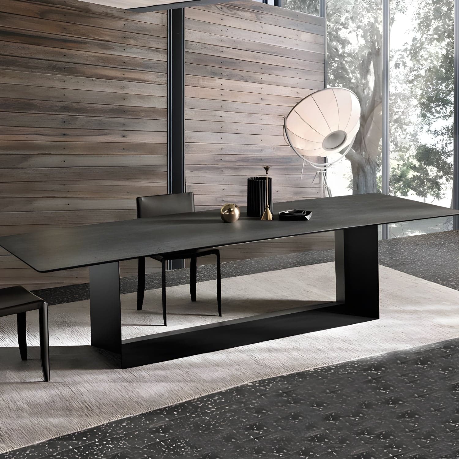 Rectangular Sintered Stone Dining Table Modern Furniture with Steel Base for Home thumbnail 1