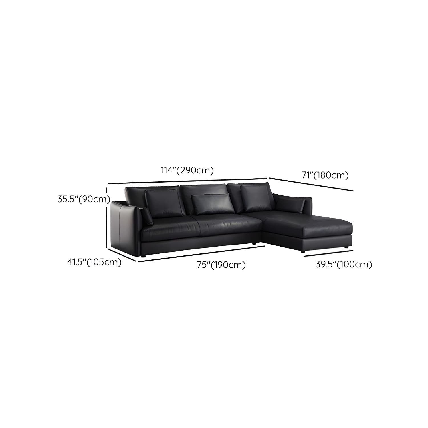 Modern Genuine Leather Sectional Sofa in Black with Recessed Arm thumbnail 19