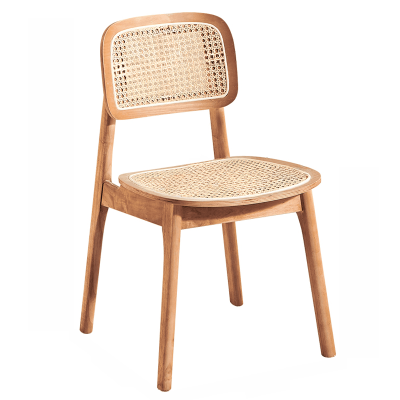 Leatherette/Wood/Rattan Entwined Balanced Armless Chair with Uncovered Back and Timber Legs in Sepia/Ink/Wood Color in a Scandinavian Style thumbnail 21