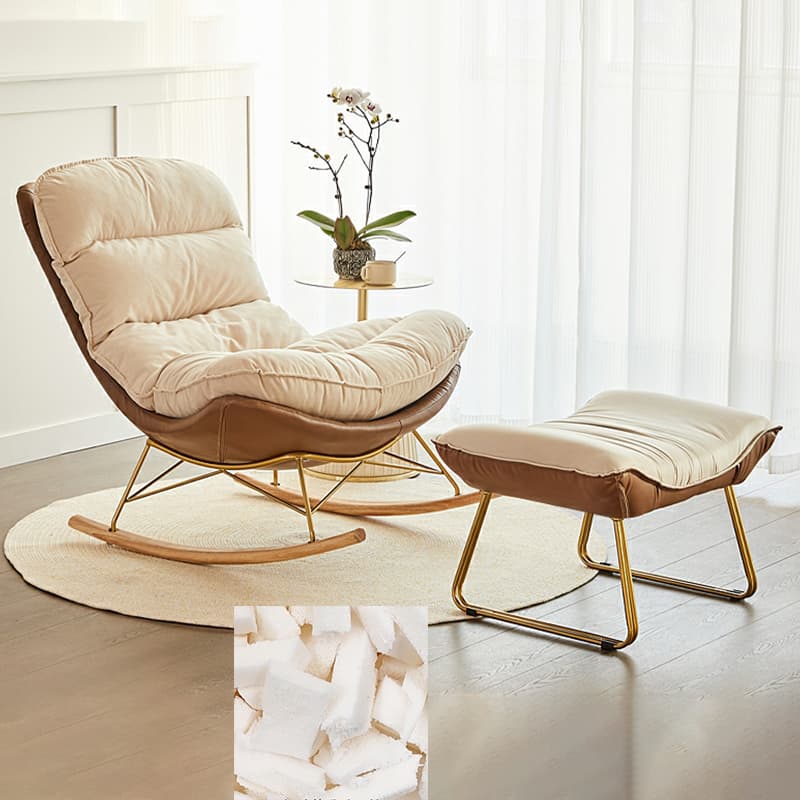 Trendy Faux Leather Upholstered Rocking Chair Couch with Footstool , Spindle Back and Resistant To Dirt thumbnail 15