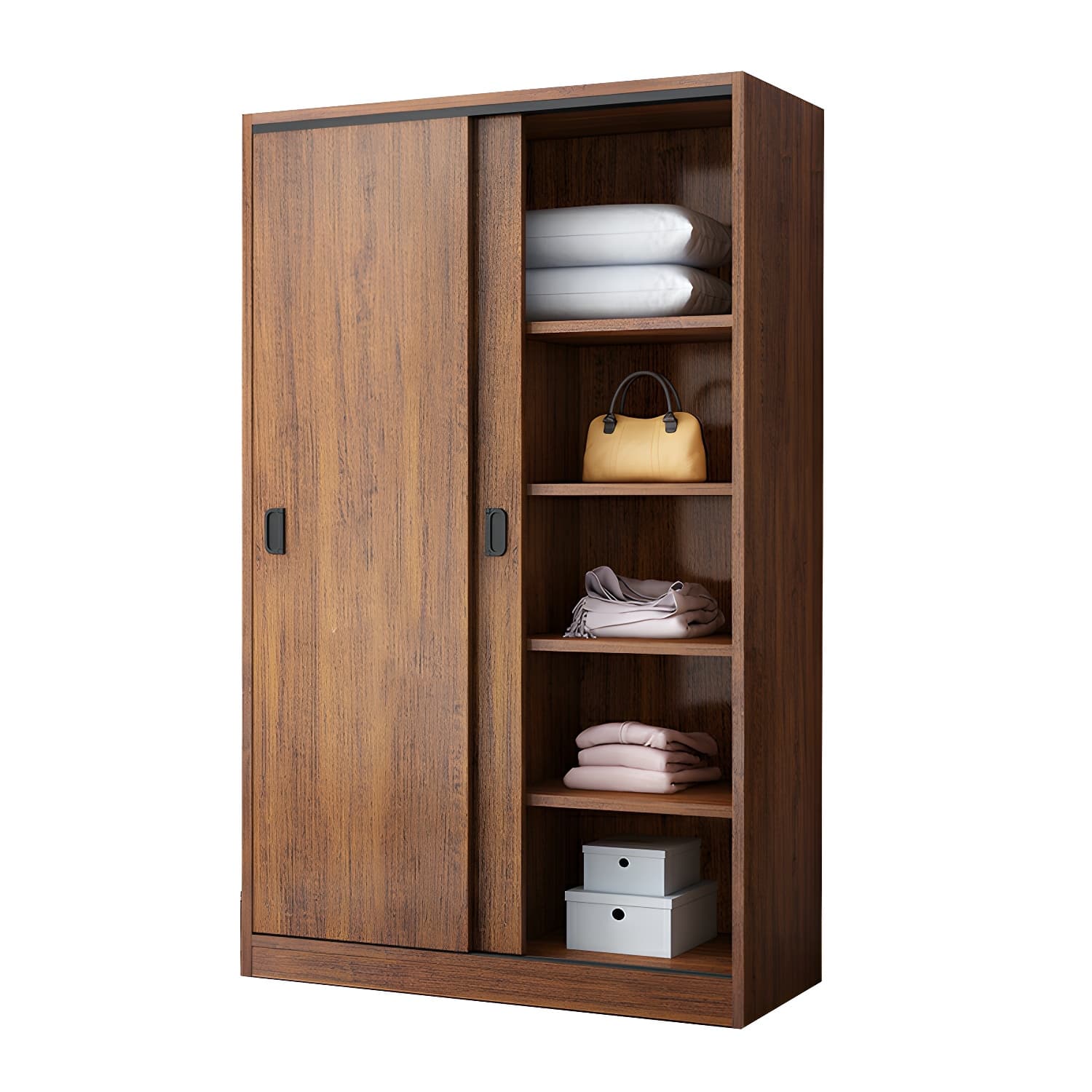 Modern Wooden Wardrobe Armoire with 3 Clothing Rods and Interior Shelves thumbnail 5