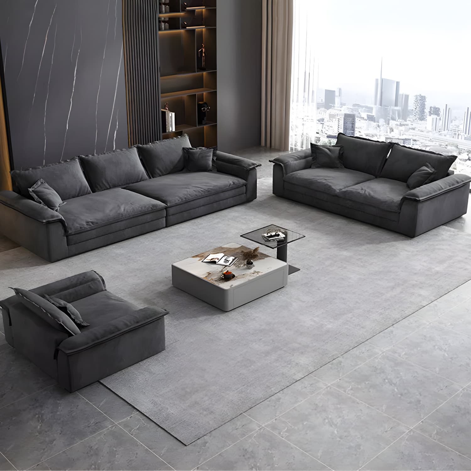 Grey Mid-Century Modern Sofa with Wood Frame and Tech Cloth Upholstery thumbnail 3