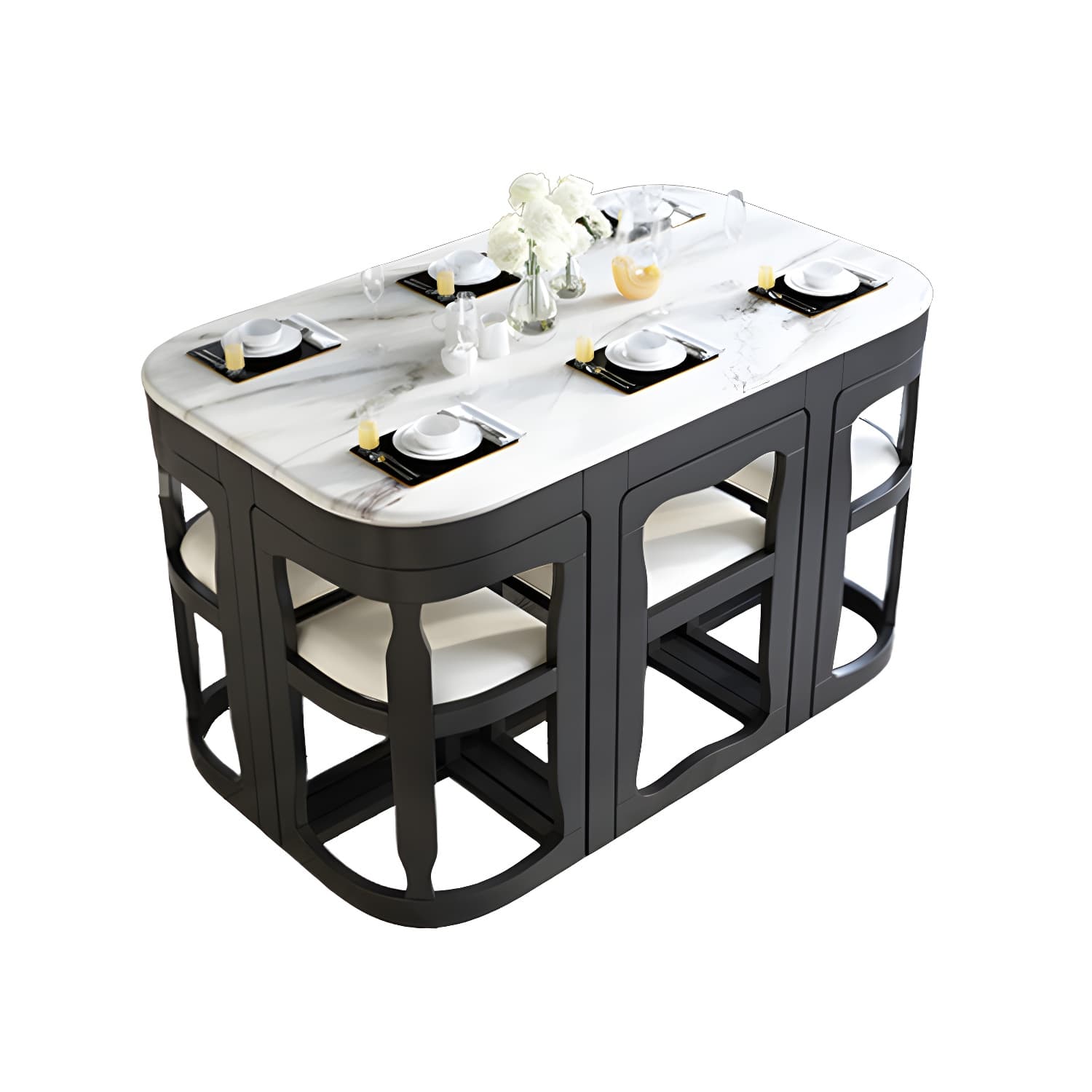 7-Piece Modern Wood Dining Set with Trestle Base and Upholstered Chairs in White - Seats 6 thumbnail 12