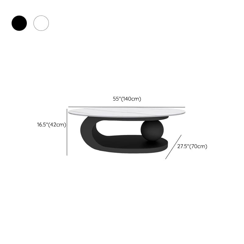 Oval White Stone Modern Coffee Table with Metal Abstract Base thumbnail 19