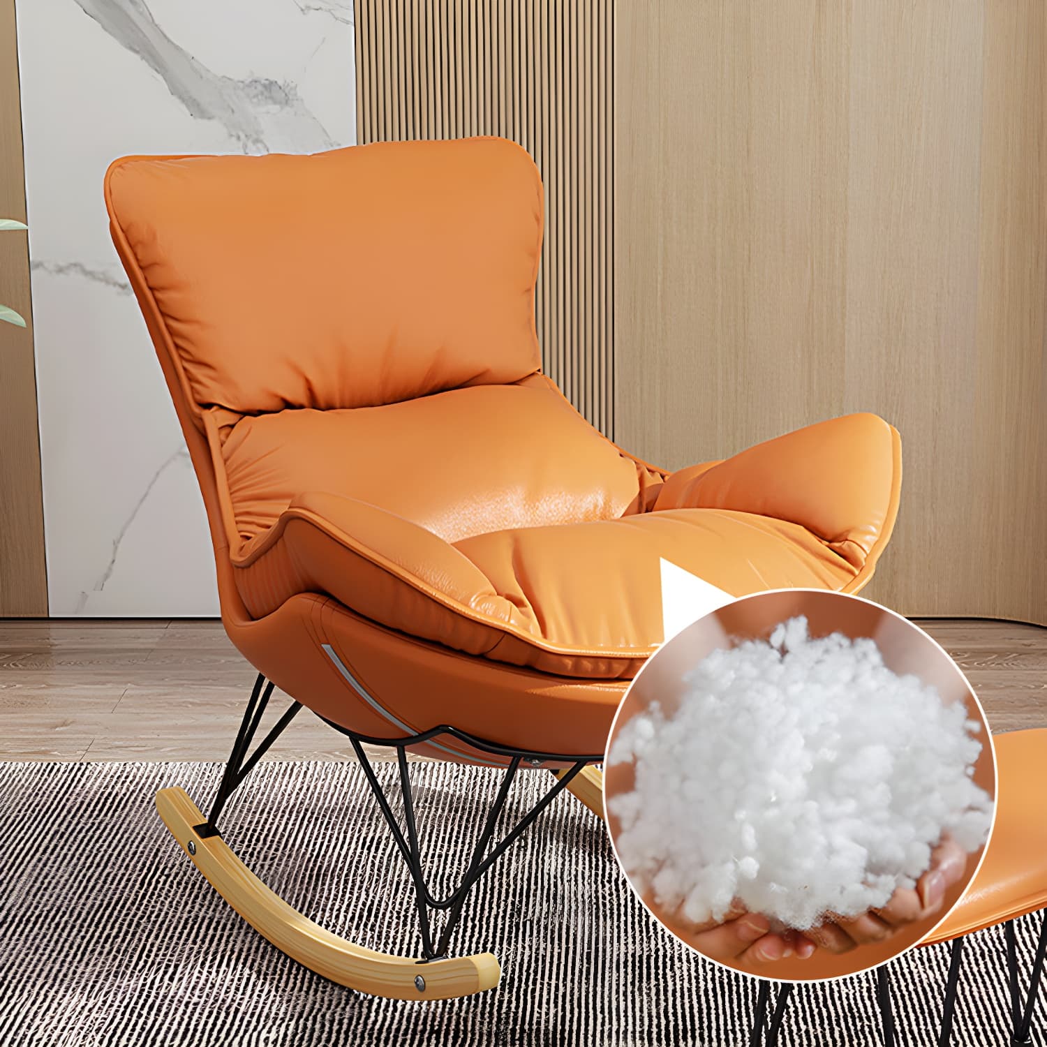 Wing Back Rocking Chair Solid Wood Rocker Chair with Ottoman thumbnail 14