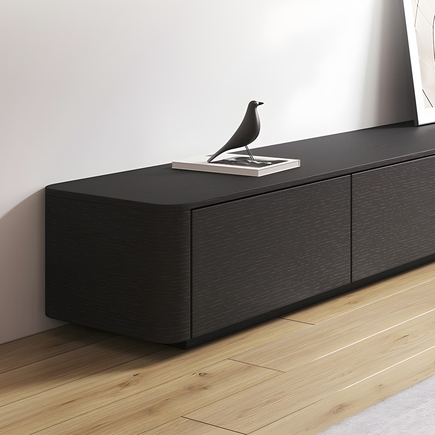Modern Black TV Console Engineered Wood Cable Management Media Console thumbnail 8