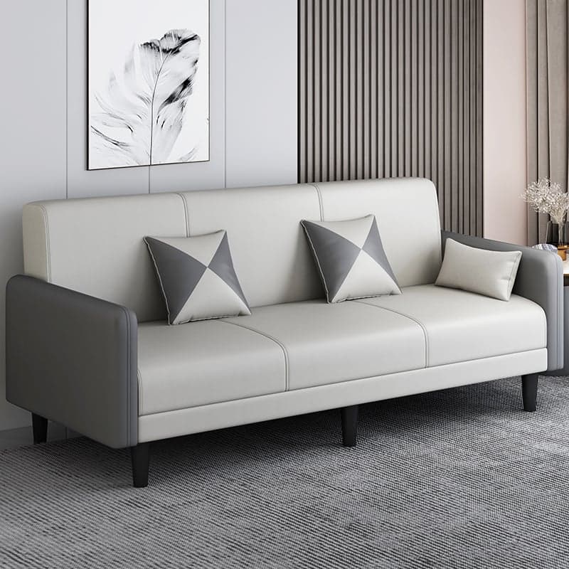 Convertible Sofa in Gray/Cerulean/Off-White with Armrest and 3 Pillows thumbnail 11
