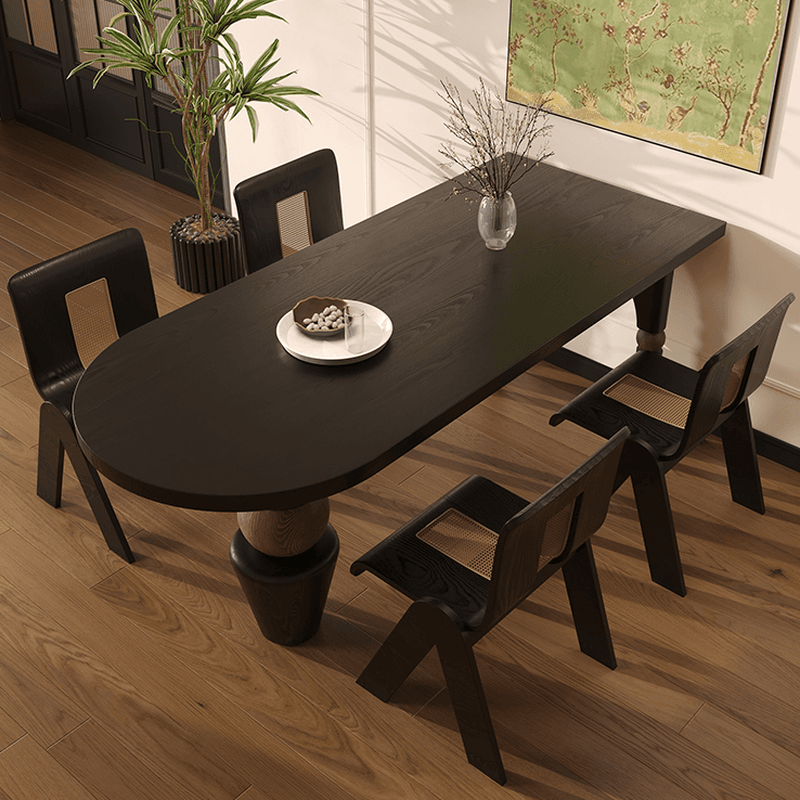 Curved Line Wood Slab Dining Table Set with Three Legs thumbnail 1