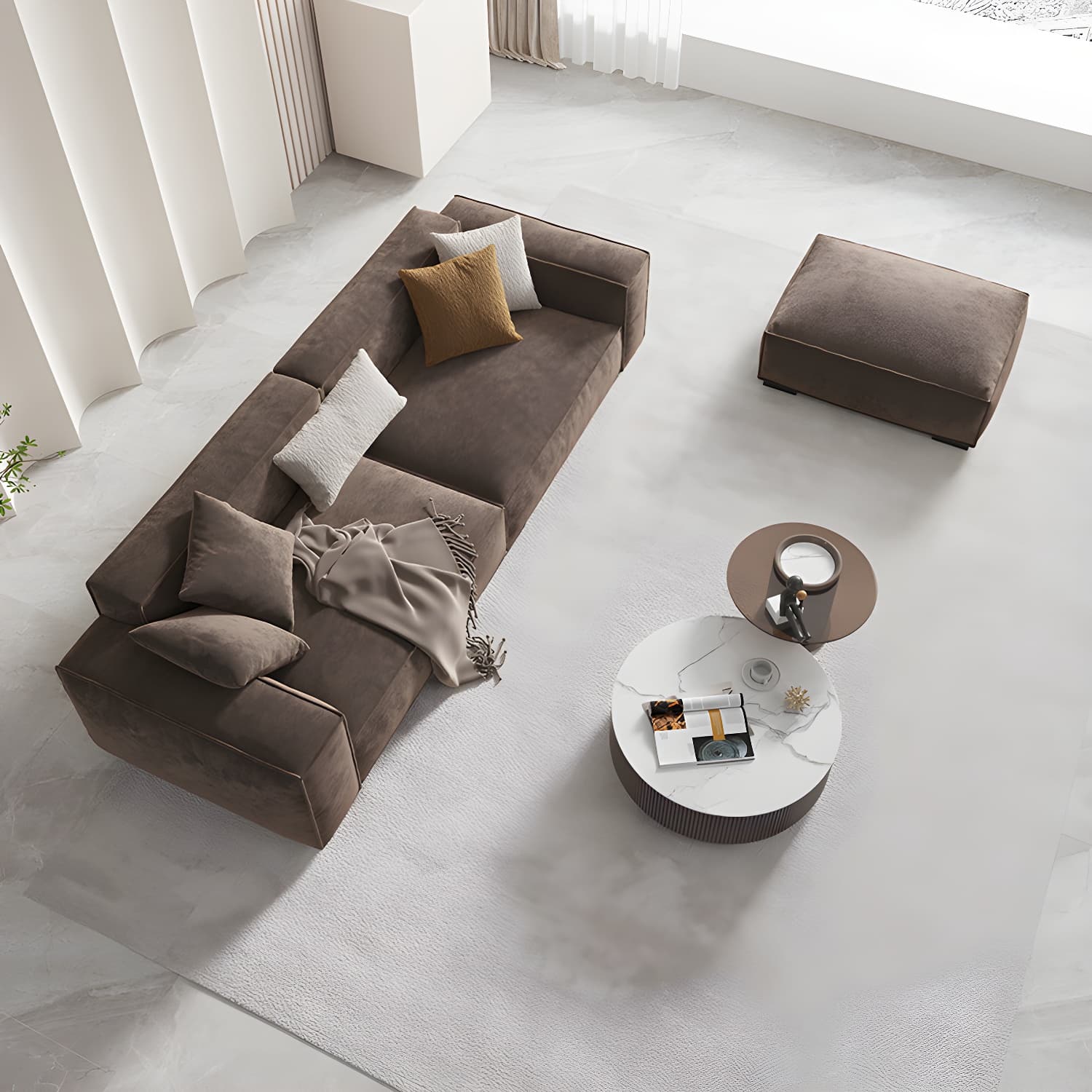 Brown Scandinavian Sectional/Sofa with Square Arm for Apartment thumbnail 3