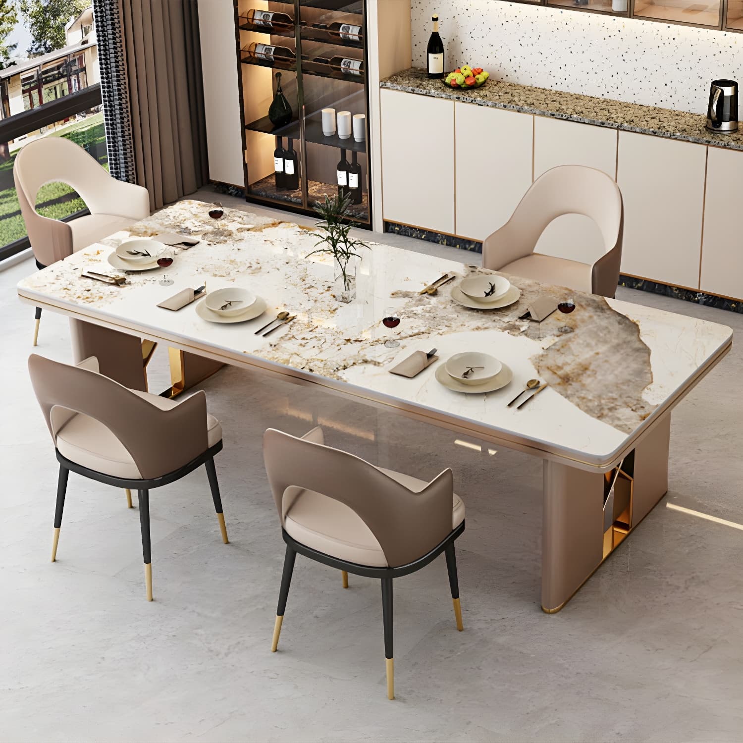 Glamoro 80cm Rectangular Metal Dining Set in Off-White with Gold Base thumbnail 4