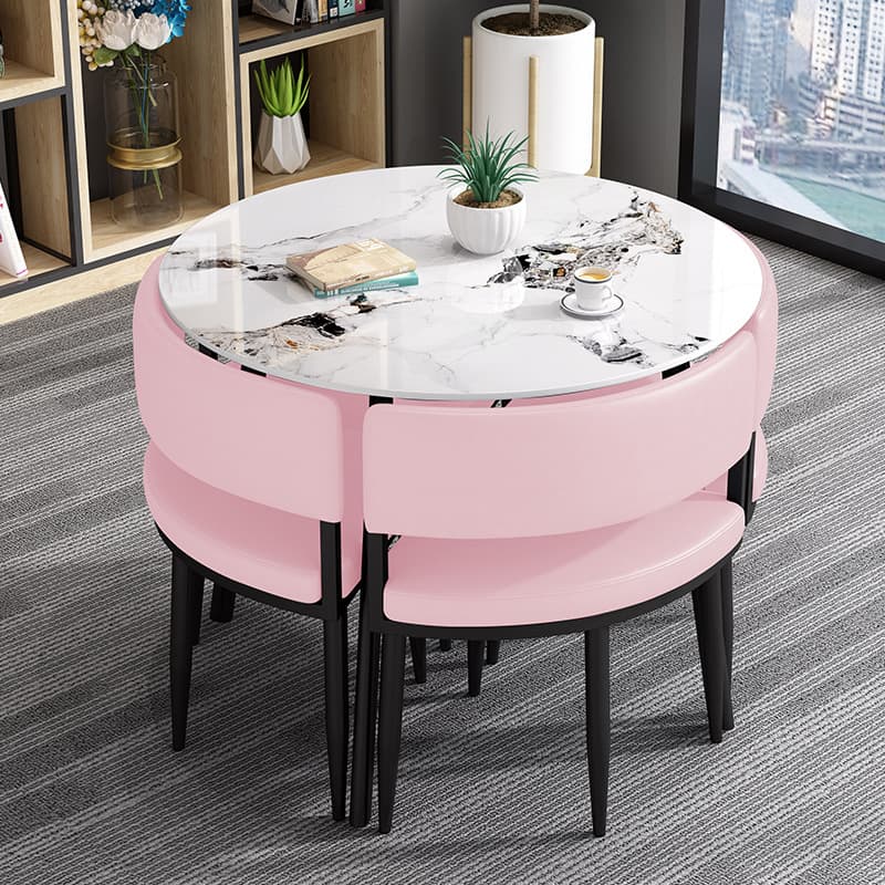 Circular Dining Table Set with a Slate Tabletop in White/Gray/Coal, Back and Cushion Chair for Dining Table for 4 in a Simple Style thumbnail 26